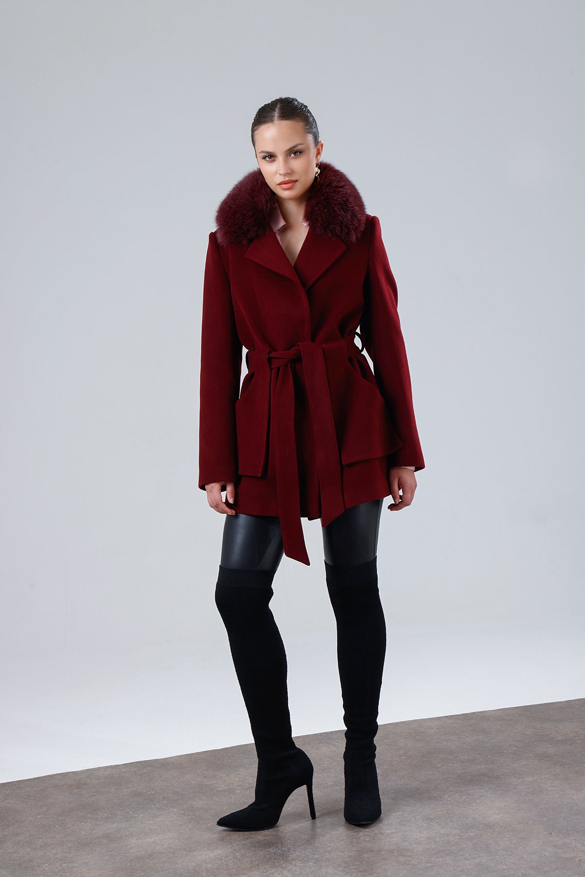 DYNASTY Bordo Bebe Yaka Kürklü #Kürk Tercihi_Bebe Yaka Kürklü