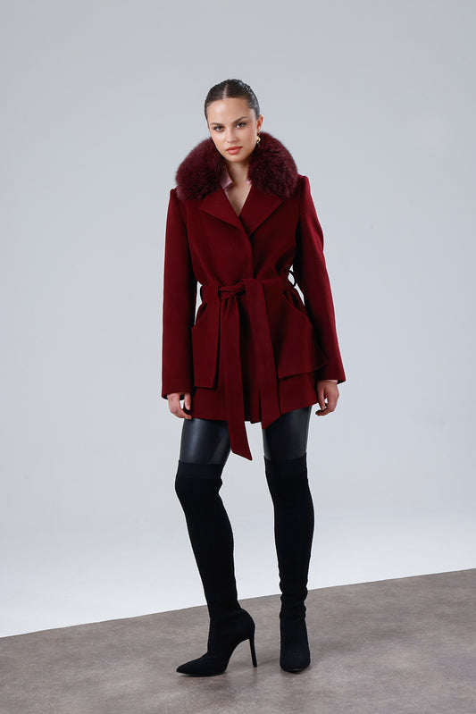 DYNASTY Bordo Bebe Yaka Kürklü